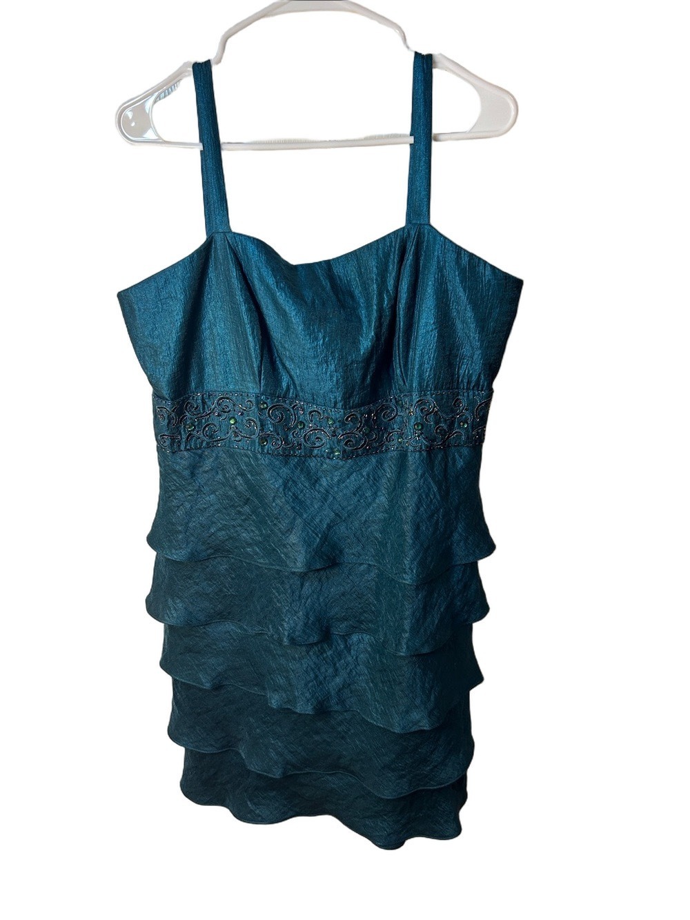 Laura Teal Tiered Ruffle Spaghetti Strap Dress size 16 bridesmaid cocktail
